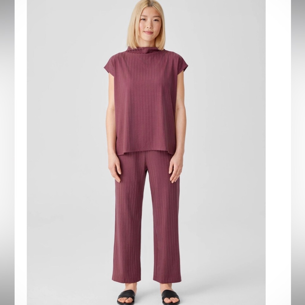 NWT! Eileen Fisher Washable Stretch Rib Straight Pant in “Fig”: Large